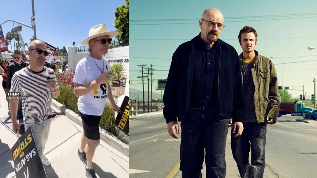 Bryan Cranston et Aaron Paul défilent avec la SAG-AFTRA