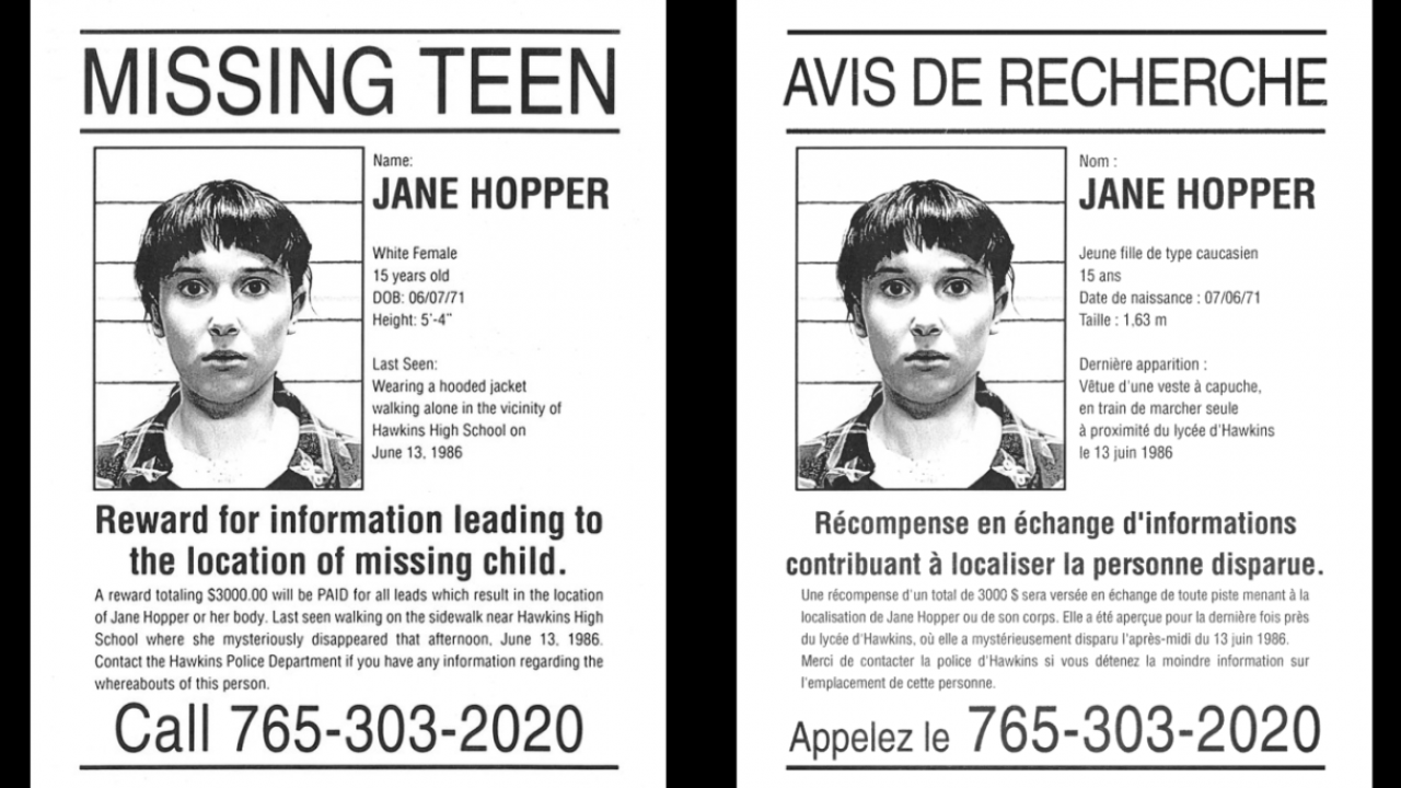 Jane Hopper a disparu : Stranger Things partage un avis de recherche pour Eleven