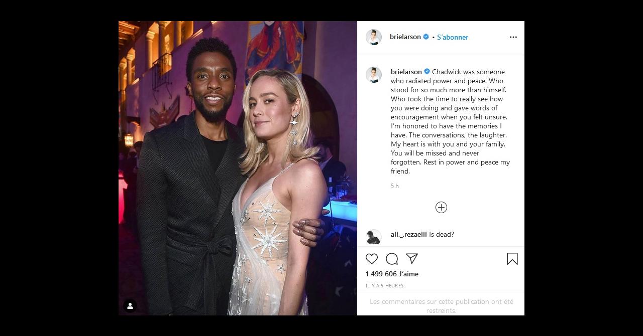 Mort de Chadwick Boseman : L'hommage de Brie Larson