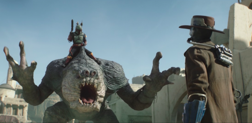 Boba Fett sur son Rancor face à Cad Bane