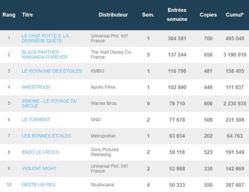 Box-office français du 13 décembre : Le Chat Potté 2 double Black Panther 2